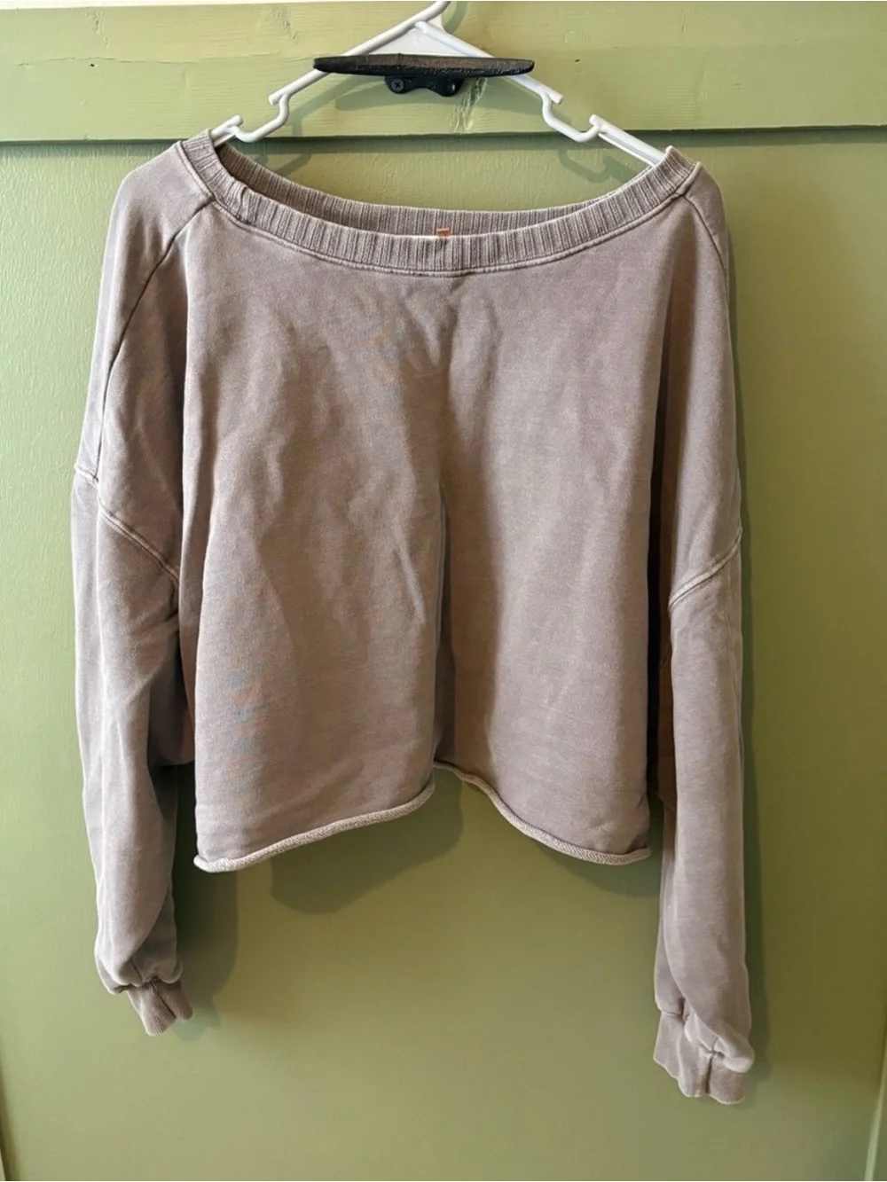 Peach Love California Gray Ribbed Cropped Sweatshirt